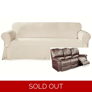 Dual Reclining SOFA Slipcover Farmhouse Twill Cream Sure Fit Couch